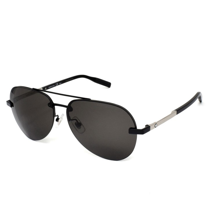 Montblanc Sunglasses Unisex Black + Silver MB0018S-001