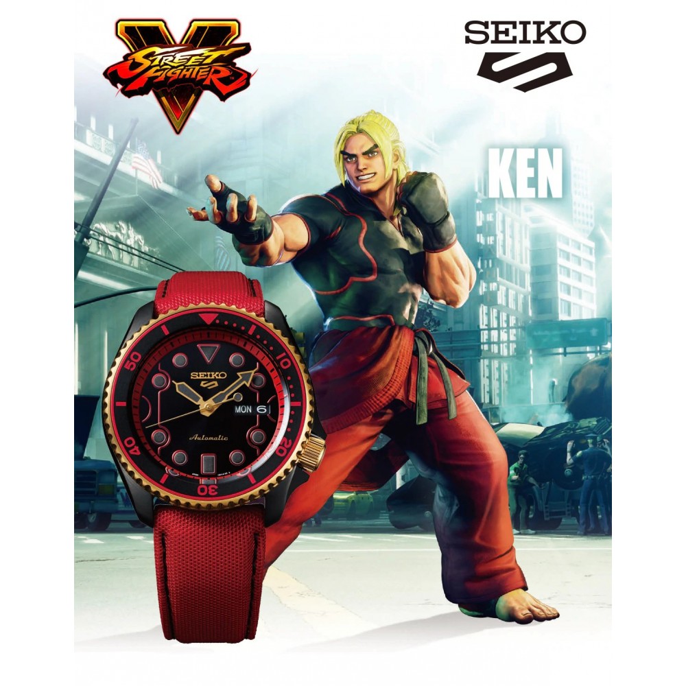 Seiko 5 Sports Street Fighter V Collaboration Ken Limited Model SBSA080 |  Sakurawatches.com